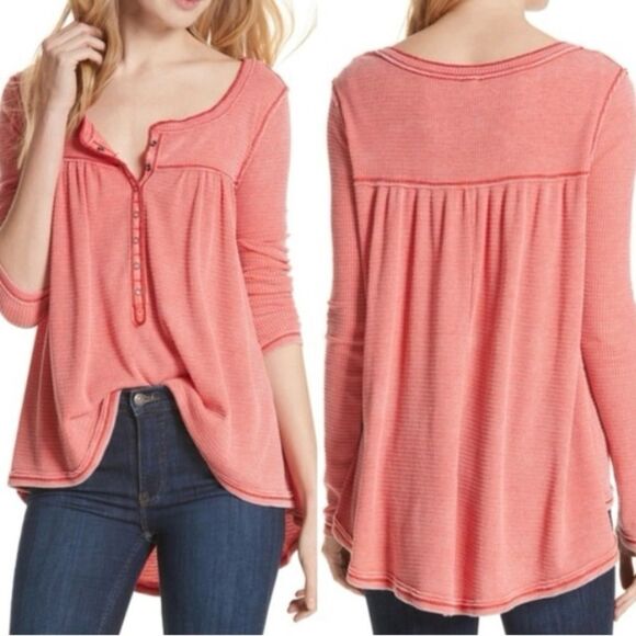 We The Free FP Kai Wm’s Sz Small Red Swingy Baby Doll Shape Henley Thermal Top - Picture 2 of 7